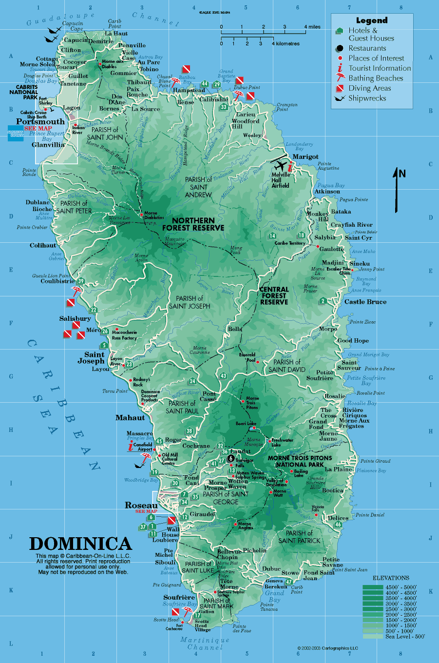 dominica physikalisch karte